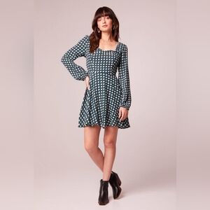 BAND OF THE FREE Genevieve Teal Diamond Long Sleeve Mini Dress, Size Medium. NWT